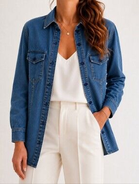 AE Sport & Co Stretch Denim Shirt Size 24 Plus Size Button Front Jean Shirt Blue